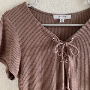 Ribbed Lace up Top